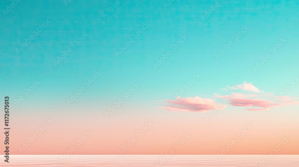 Poster minimal skies concept. a serene sunset landscape with soft clouds and a gradient sky, evoking tranqu