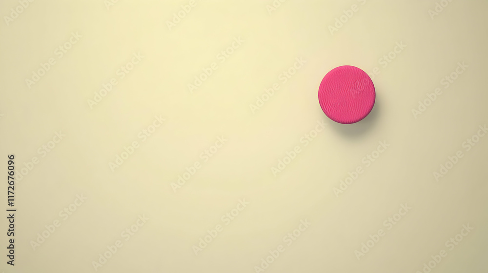 Poster minimalist abstract image featuring a single vibrant pink circle on a pale yellow background. ideal 