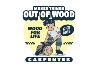 Illustration of a Carpenter sawing a block of wood