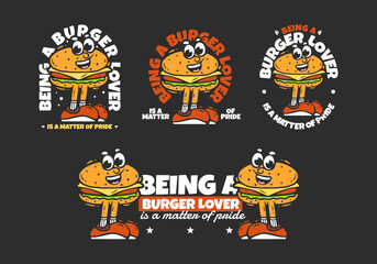 Burger character with legs illustration. Being a burger lover is a matter of pride