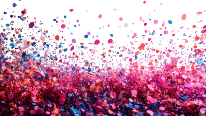 Colorful confetti scattered on a clean white surface, creating a festive and vibrant atmosphere, perfect for celebrations and events