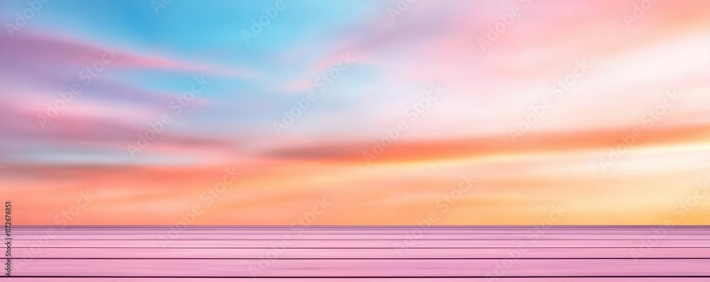 Poster minimal skies concept. a vibrant sunset with colorful clouds reflecting on the calm water surface.