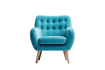Living room furniture concept. Classic blue armchair with padded armrests and seat for one person. Apartment interior design. Isolated on white background. 