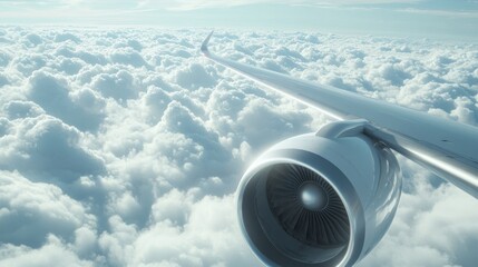 Above the Clouds: An Airplane's Journey Through a Sea of Cumulus Clouds
