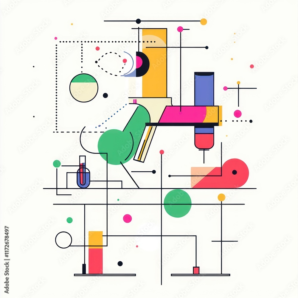 Poster Abstract Geometric Composition Featuring Colorful Shapes and Lines