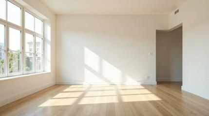 Obraz premium Sunlit Empty Room with Hardwood Floors and Large Window