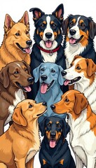 Obraz premium Dogs arranged in a circular, comical design; perfect for coloring pages , silly, design