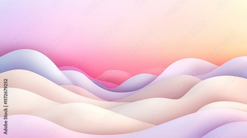 Poster Minimal skies idea. Soft pastel waves create a serene abstract landscape with gentle colors and smooth curves.