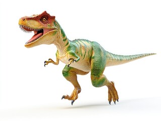 Obraz premium A vibrant, animated dinosaur model in a dynamic pose, showcasing its detailed features.