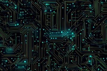 Abstract close-up of a glowing blue digital circuit board, showcasing intricate connections and technological design on a black background.
