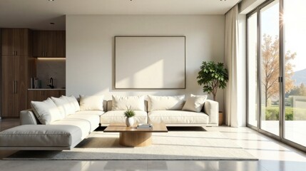 Modern Minimalist Living Room Interior Design with Large Sectional Sofa and Natural Light