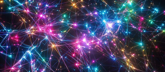 Obraz premium Colorful vibrant neural network with glowing lights.