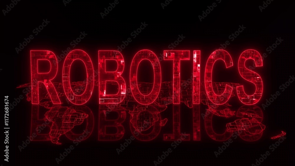 Poster 3d robotics text technology earth map red glow