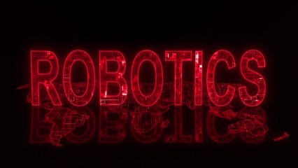 3d robotics text technology earth map red glow