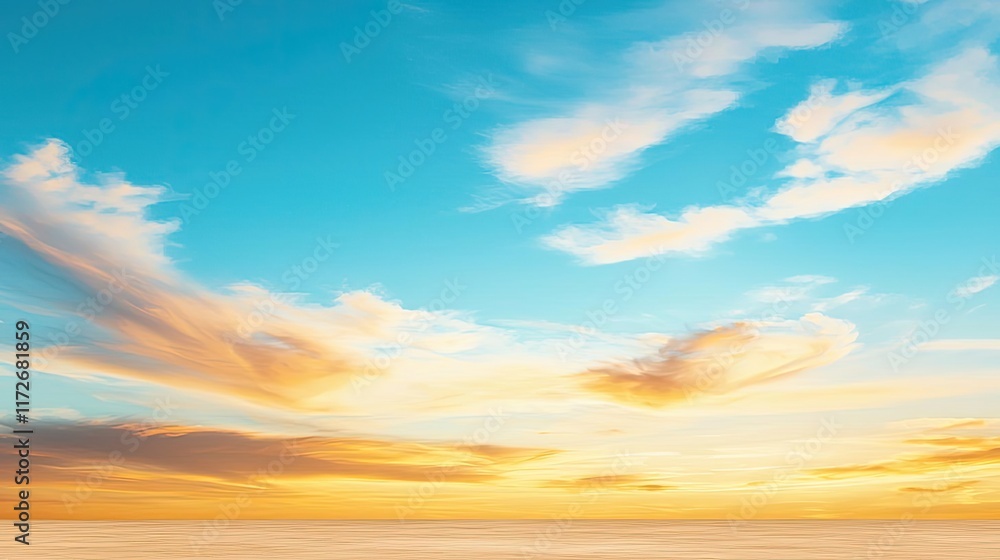Poster minimal skies concept. stunning sunset sky with vibrant colors and soft clouds creating a tranquil a