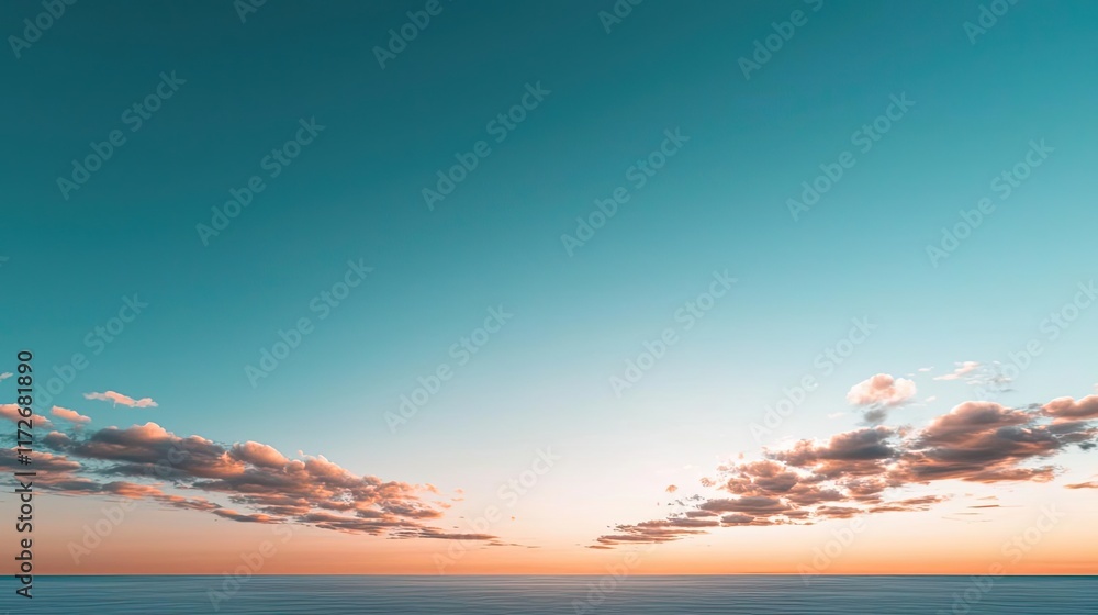 Poster minimal skies concept. a serene horizon featuring soft clouds against a vibrant twilight sky.
