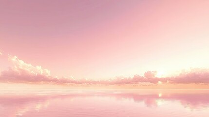 Minimal skies concept. Serene pink sky reflecting on calm water during sunset creates a tranquil atmosphere.