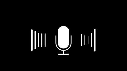 Microphone icon with sound wave animation in black background. Podcast recording Audio Icon with Microphone and Wave Form of Sound or Music. Sound wave - Powered by Adobe