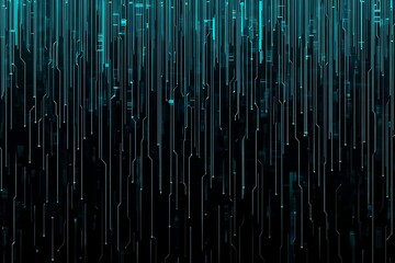 Abstract close-up of a glowing blue digital circuit board, showcasing intricate connections and technological design on a black background.
