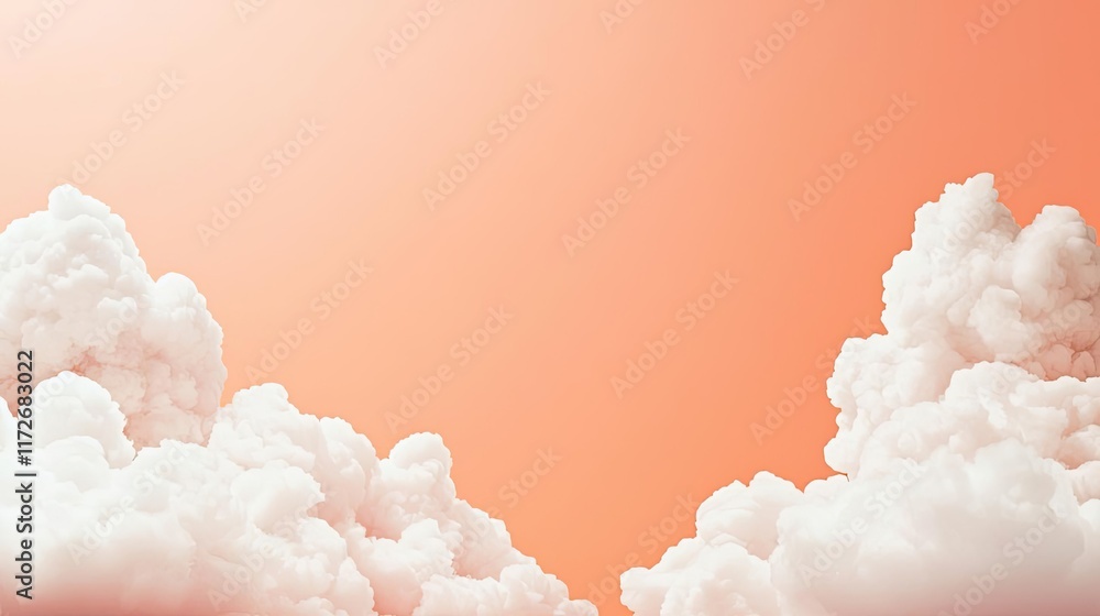 Poster minimal skies concept. a serene view of soft clouds against a warm orange sky, evoking peace and tra