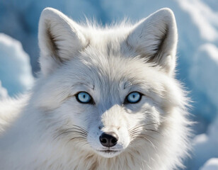Naklejka premium A rare Arctic fox, showcasing its thick, snowy white fur with subtle gray highlights