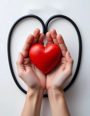 Heart and Stethoscope on a White Background Symbolizing Healthcare and Wellness