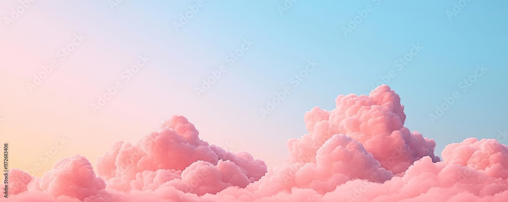 Poster minimal skies idea. a serene view of soft pink clouds against a clear blue sky, evoking calmness and