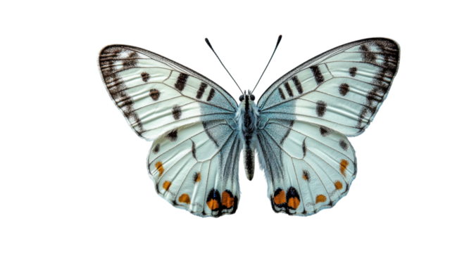 Elegant Butterfly on White, delicate wings showcasing intricate patterns, set against a clean, minimalistic backdrop for serene aesthetic appeal