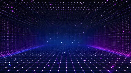 Obraz premium A futuristic digital grid with glowing dots and lines in a dark blue and purple palette 