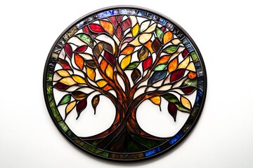 Illustration in stained glass style with autumn tree