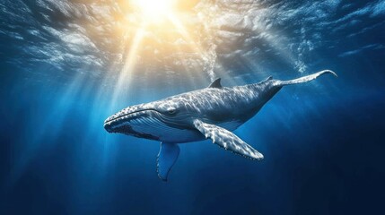 Naklejka premium Majestic Humpback Whale Underwater Grace: Ocean Wildlife Photography