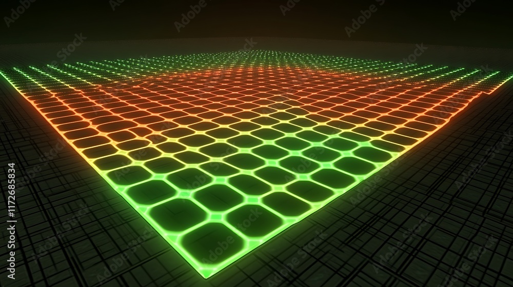 Poster illuminated grid pattern showing color gradient transition
