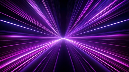 Abstract technological background that evokes a sense of speed. Exciting and dynamic composition of bright purple light stripes on a deep black background.