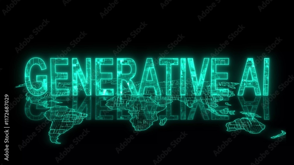 Poster 3d generative ai text technology earth map glowing cyan