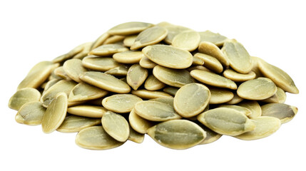 A pile of raw pumpkin seeds , isolated on transparent background