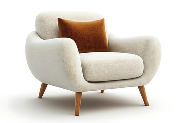 Modern Off White Armchair With Orange Pillow