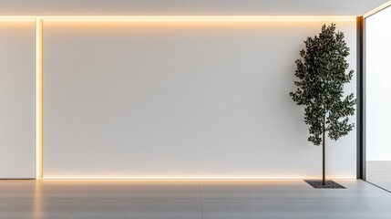 Obraz premium Minimalist interior with a tree and ambient lighting.