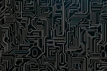 Abstract close-up of a glowing blue digital circuit board, showcasing intricate connections and technological design on a black background.
