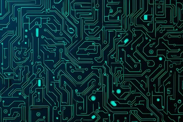 Abstract close-up of a glowing blue digital circuit board, showcasing intricate connections and technological design on a black background.
