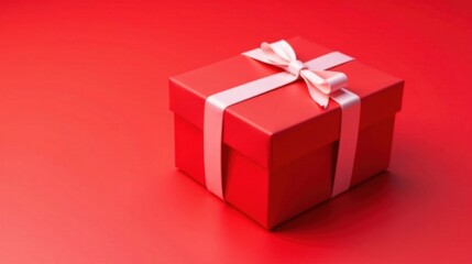 Obraz premium A vibrant red gift box adorned with a delicate pink ribbon, perfect for celebratory occasions