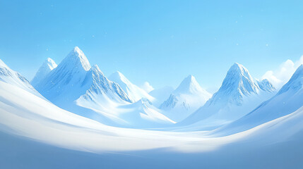 a snowy mountain landscape with trees and snow covered surface, Winter season morning snow covered mountains under a clear sky, Beautiful snow covered view of mountains from valley in winter season.