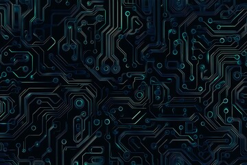 Abstract close-up of a glowing blue digital circuit board, showcasing intricate connections and technological design on a black background.
