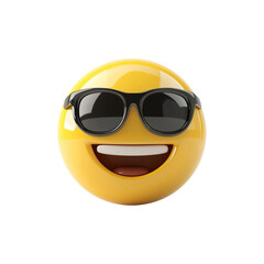 3D cheerful yellow emoji wearing sunglasses, isolated on transparency background, radiating cool and optimistic vibe