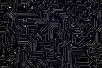 Abstract close-up of a glowing blue digital circuit board, showcasing intricate connections and technological design on a black background.
