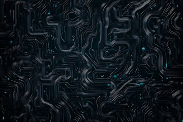 Abstract close-up of a glowing blue digital circuit board, showcasing intricate connections and technological design on a black background.
