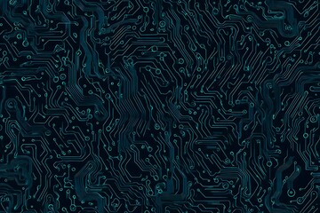 Fototapeta premium Abstract close-up of a glowing blue digital circuit board, showcasing intricate connections and technological design on a black background. 