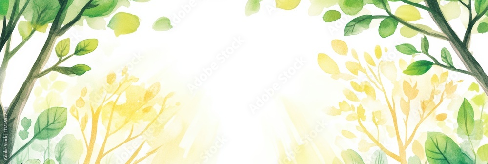 Aufkleber playful doodle depicting vibrant greenery and sunlight filtering through leaves in a whimsical fores