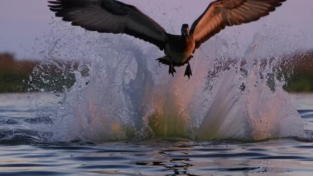 cormorant flying in the water