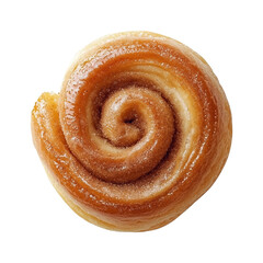 Fototapeta premium golden brown cinnamon roll with glossy glaze, isolated on transparency background, showcasing its spiral shape and sugar coated texture, perfect for bakery or dessert themes