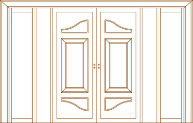 vector sketch illustration of the silhouette of a wooden door design for a large house.eps